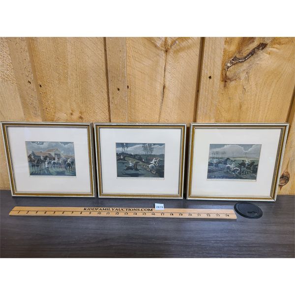 LOT OF 3 - COLOURED HUNTING PRINTS - 9.5 x 10.5 in