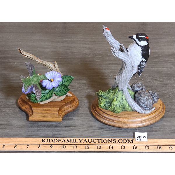 LOT OF 3 - CERAMIC NATURE FIGURINES - WOODPECKER, HUMMINGBIRD 