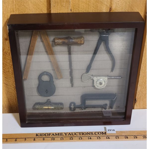VINTAGE TOOLS SHADOWBOX DISPLAY - 12.5 x 12.5in