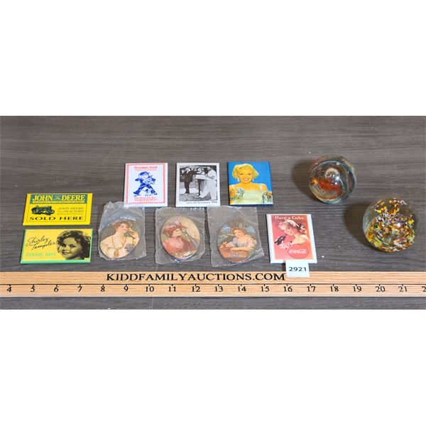 JOB LOT - QTY OF ADVERTISING POCKET MIRRORS AND GLASS DECORATIVE ORBS