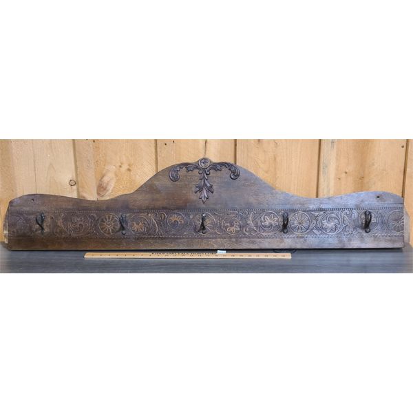 FIVE HOOK WALL MOUNTED WOODEN COAT RACK - 12 x 50in