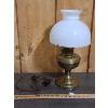 Image 1 : BRASS BASE WHITE GLASS TABLE LAMP - 19in TALL