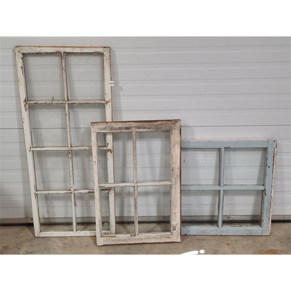 LOT OF 3 - WOOD FRAMED WINDOWS 