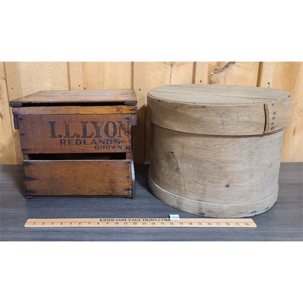 LOT OF 2 - PRIMITIVE CHEESE BOX AND REPURPOSED LIDDED BOX