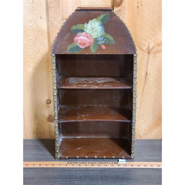 FLORAL PAINTED WOODEN DISPLAY SHELF - 7 x 12 x 24in