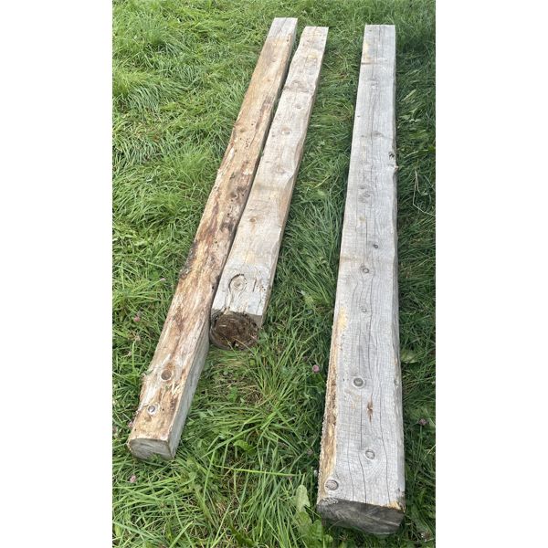 LOT OF 3 - WOOD BEAMS - 12 FT 2 IN (LONGEST), 10 IN SQ
