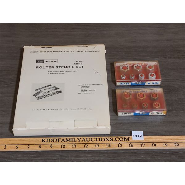 LOT OF 3 - CRAFTSMAN ROUTER STENCIL SET AND SNAP ON HEX RETHREADER DIES