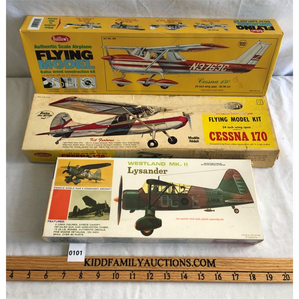 LOT OF 3 - VINTAGE AIRPLANE MODELS - CESSNA 150 & 170, WESTLAND MK II
