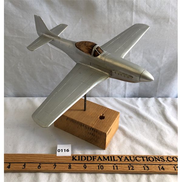 WOODEN MODEL AIRPLANE ON STAND