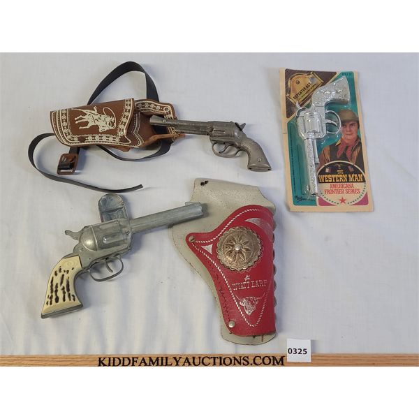 LOT OF 3 - METAL WESTERN TOY GUNS - AMERICAN FRONTIER SERIES, PET AND DAISY