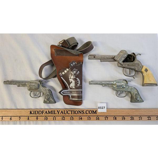 LOT OF 3 - METAL AND PLASTIC TOY GUNS - TEXAS RANGER AND MARSHALL