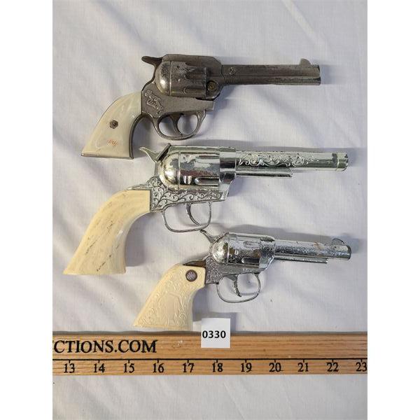 LOT OF 3 - METAL AND PLASTIC TOY GUNS - PONY BOY, GENE AUTRY AND KUSAN INC
