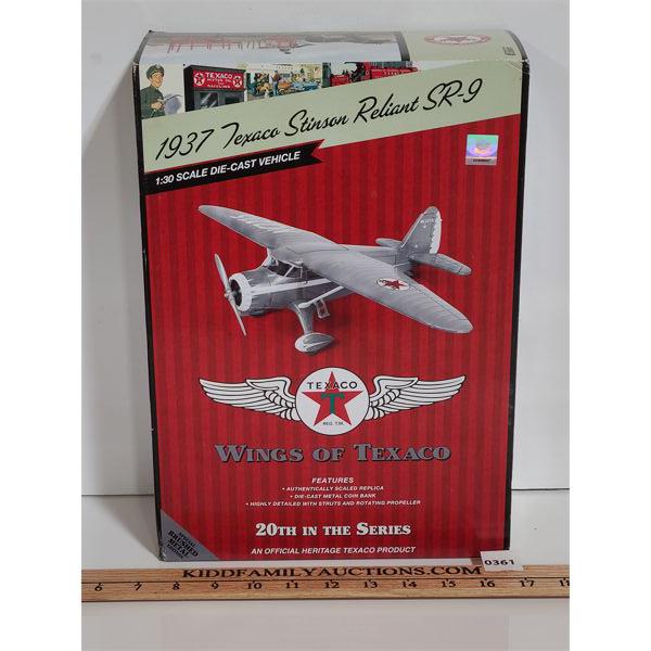 1:30 SCALE TEXACO 1937 STINSON RELIANT SR-9 DIE-CAST METAL COIN BANK