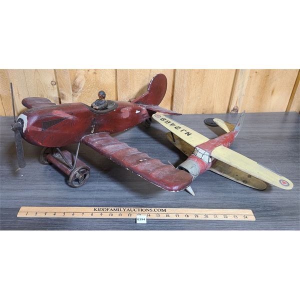 LOT OF 2 - VINTAGE FOLK ART WOOD AIRPLANES 