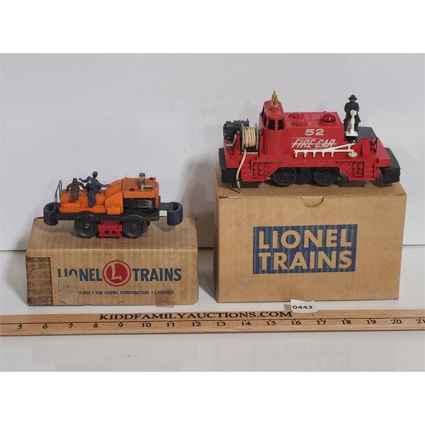 LOT OF 2 - LIONEL TRAINS CARS - NO 50 GANG CAR AND NO 52 FIRE FIGHTING CAR