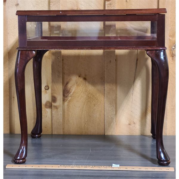 WOOD & GLASS DISPLAY TABLE W/ LINING & HARDWARE - 17 x 22 x 23.5 in