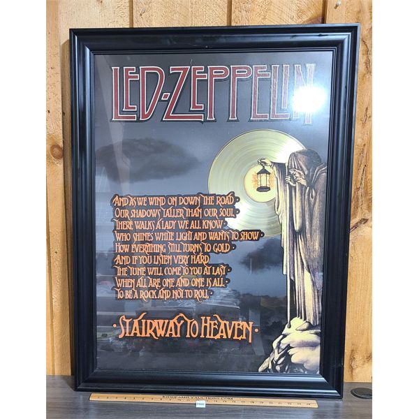LED ZEPPELIN FRAMED STAIRWAY TO HEAVEN PRINT W/ GOLD LP - 30.5 x 40 in