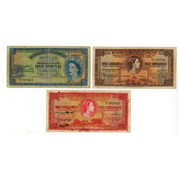 Bermuda Government, 1957 Banknote Trio.