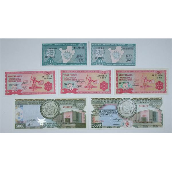 Burundi, Banque de la Republique du Burundi, 1977-2005, Assortment of 11 Issued Banknotes
