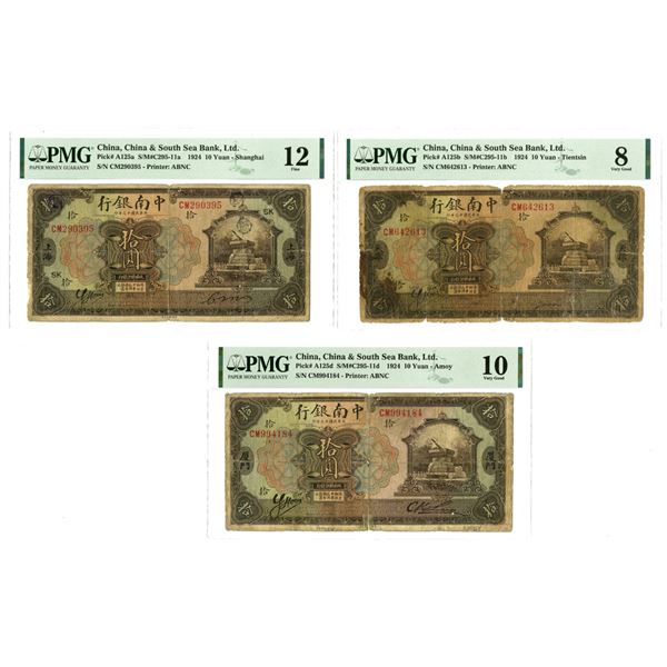 China & South Sea Bank, Ltd., 1924, Issued Banknote Trio