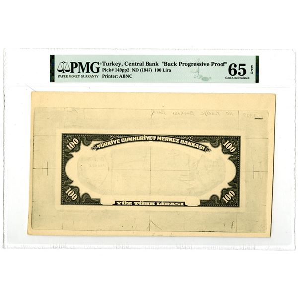 Central Bank of Turkey. ND (1947). Black Progress Proof Banknote.