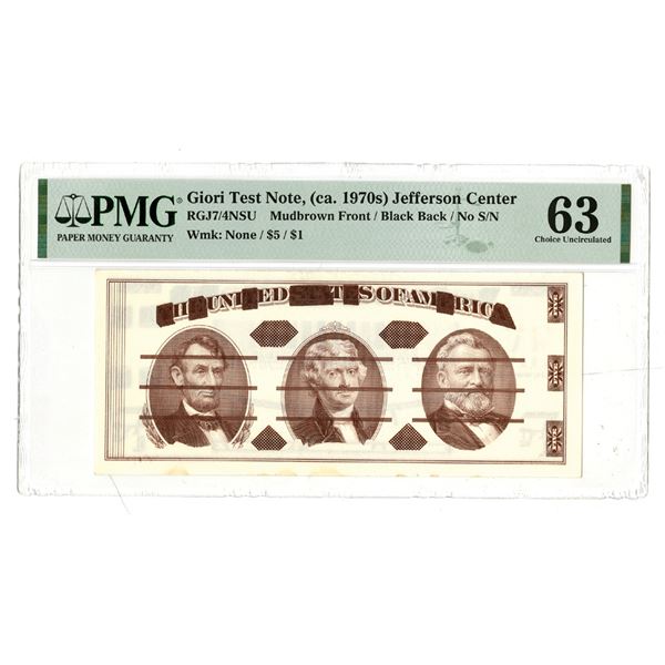 Giori Test Note, Jefferson Center, (ca.1970's), Test Note