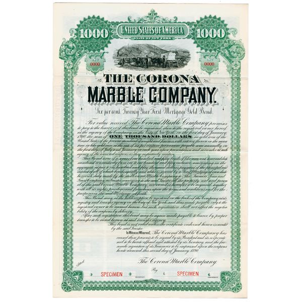 Corona Marble Co., 1890 Specimen Bond