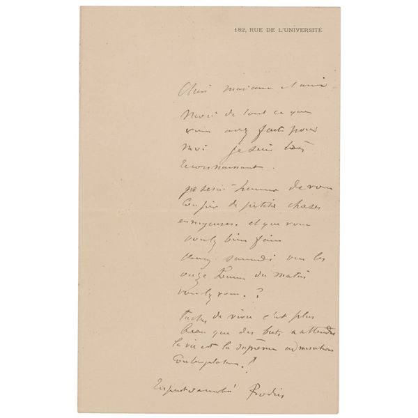 Auguste Rodin Autograph Letter Signed