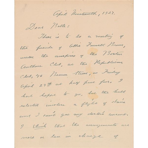 Katherine Lee Bates Autograph Letter Signed