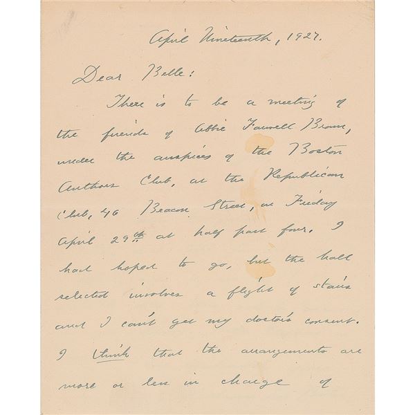 Katherine Lee Bates Autograph Letter Signed