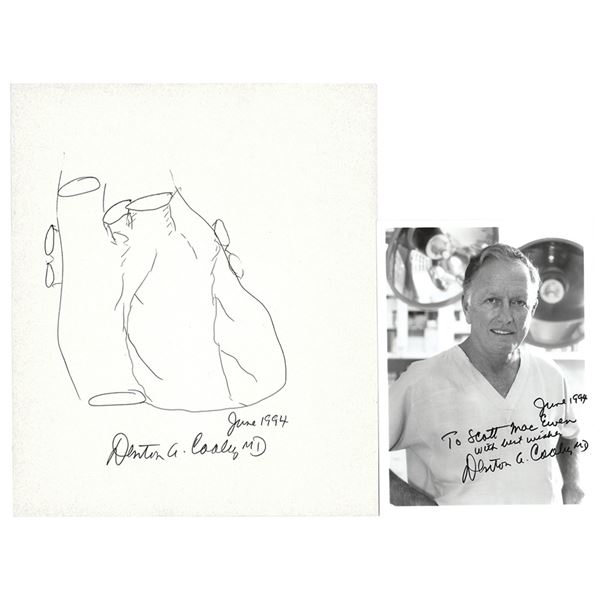 Denton Cooley Original Heart Sketch and Signed Photograph