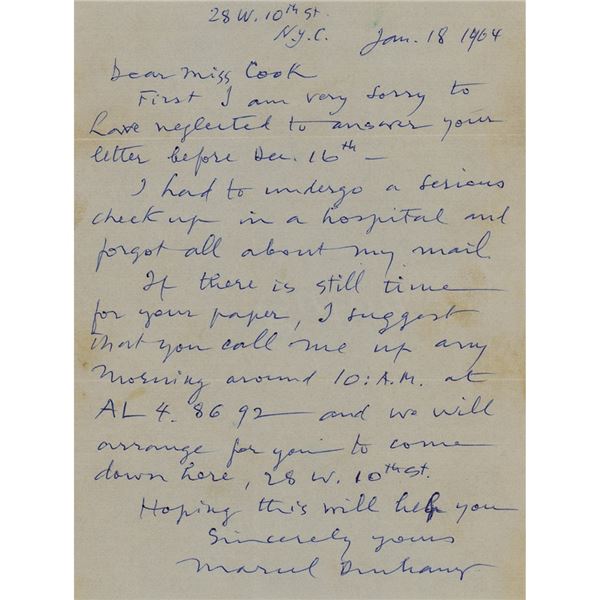 Marcel Duchamp Autograph Letter Signed