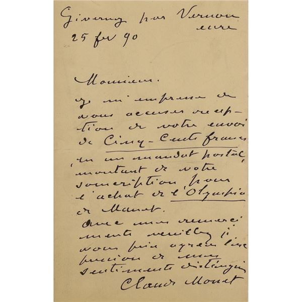 Claude Monet Autograph Letter Signed