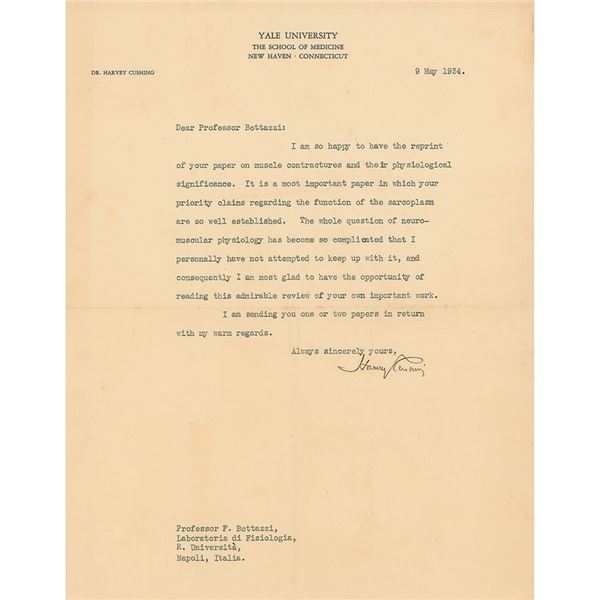 Harvey Cushing Typed Letter Signed