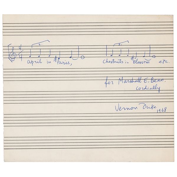 Vernon Duke Autograph Musical Quotation Signed