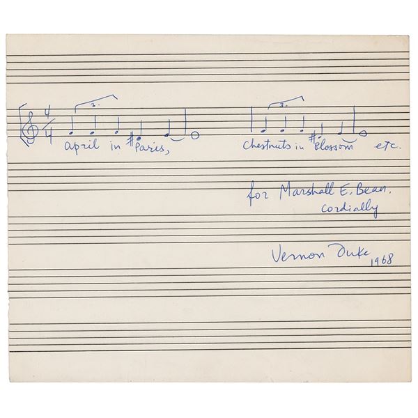 Vernon Duke Autograph Musical Quotation Signed