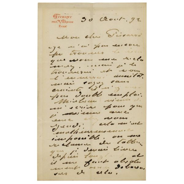 Claude Monet Autograph Letter Signed