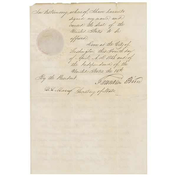 Franklin Pierce Document Signed as President