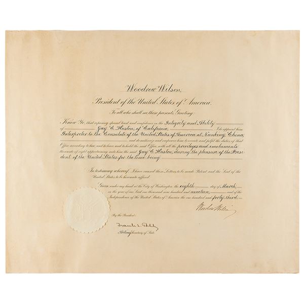 Woodrow Wilson Document Signed as President