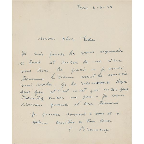 Constantin Brancusi Autograph Letter Signed