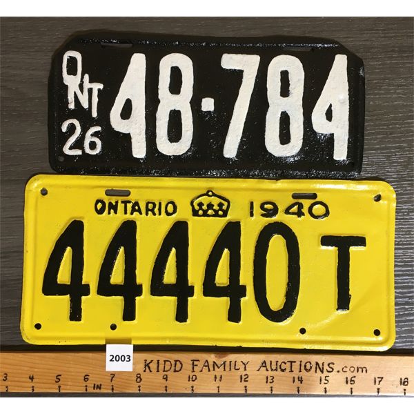 LOT OF 2 ONTARIO LICENSE PLATES INCL 1926 Kidd Family Auctions