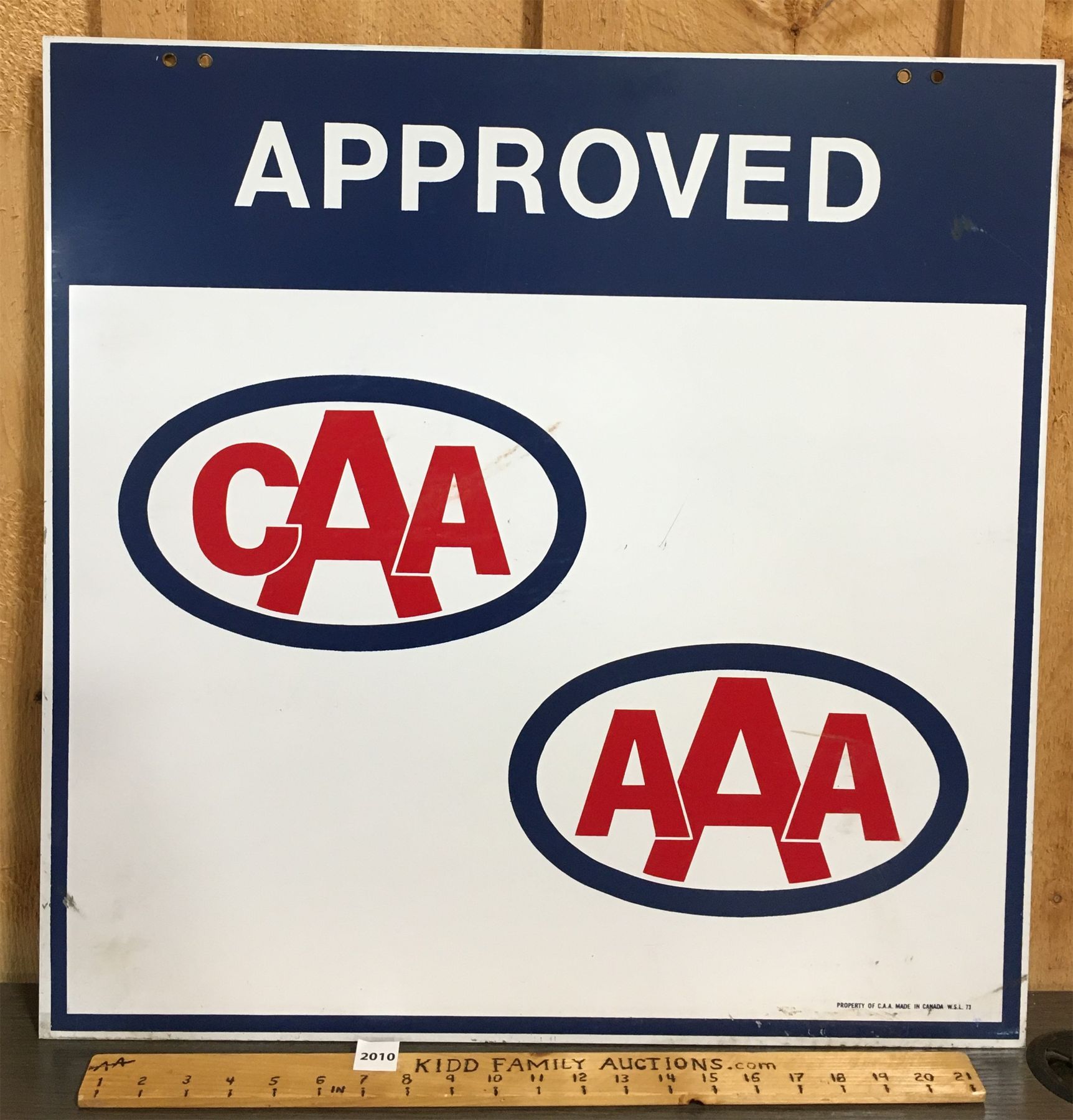 CAA AAA APPROVED DST SIGN - 24 x 24in - Kidd Family Auctions
