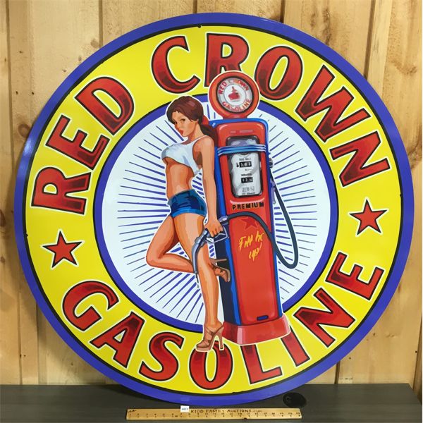 RED CROWN GASOLINE SINGLE SIDED SIGN - 47in DIA