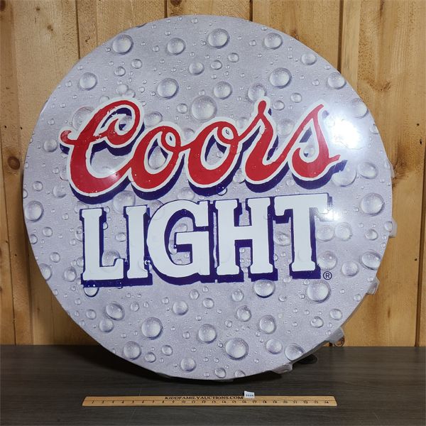 LARGE COORS LIGHT METAL BEER CAP SIGN - 40.5in DIA