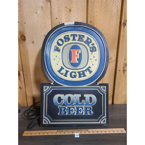 FOSTER's LIGHT COLD BEER PLASTIC LIGHT UP SIGN - 5 x 18 x 28in