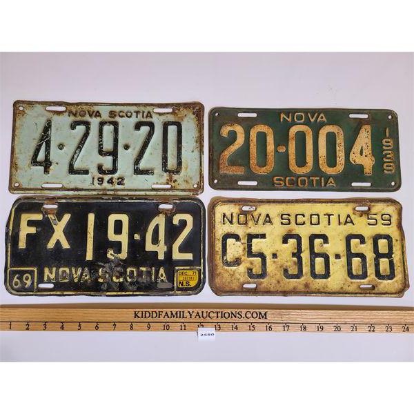 LOT OF 4 - NOVA SCOTIA LICENSE PLATES - INCL 1932, 42, 59, AND 69