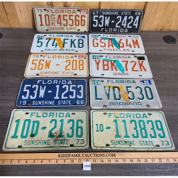 LOT OF 10 - FLORIDA STATE LICENSE PLATES