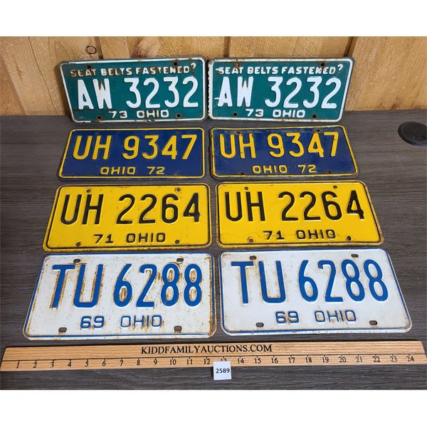 LOT OF 4 - OHIO LICENSE PLATE PAIRS - INCL 1969, 71, 72, 73