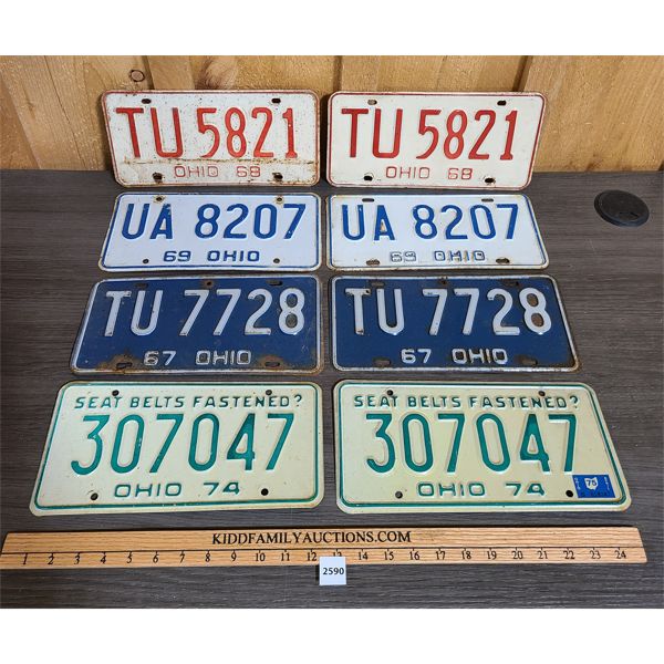 LOT OF 4 - OHIO LICENSE PLATE PAIRS - INCL 1967, 68, 69, 74