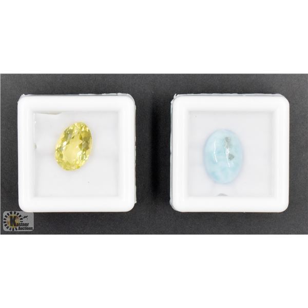 #7-NATURAL BLUE LARIMER 6.09CT,YELLOW QUARTZ 4.62C